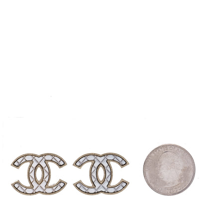 Chanel Metal Quilted CC Earrings Gold White 2 of 5