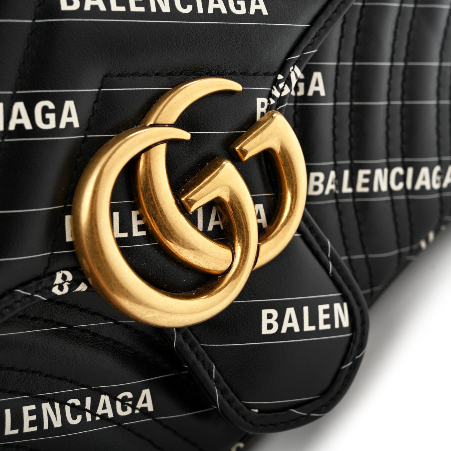 Gucci X BALENCIAGA Calfskin Matelasse Logo Print Small GG Marmont Shoulder Bag Black 11 of 13