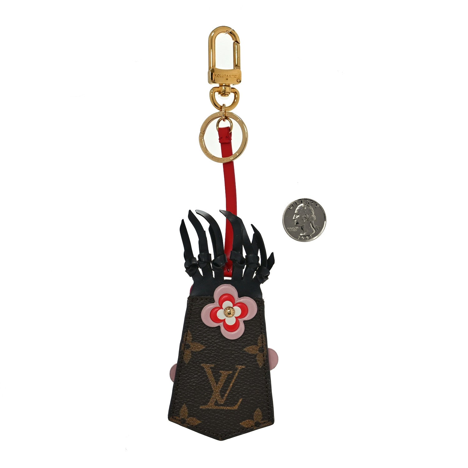 Louis Vuitton Monogram Calfskin Studded Mink Fur Bag Charm Multicolor 2 of 3