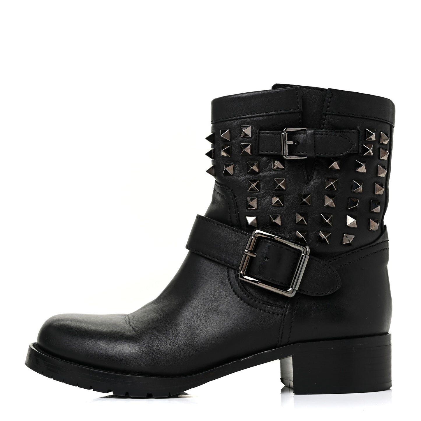 Calfskin Rockstud 30mm Biker Boots 37 Black