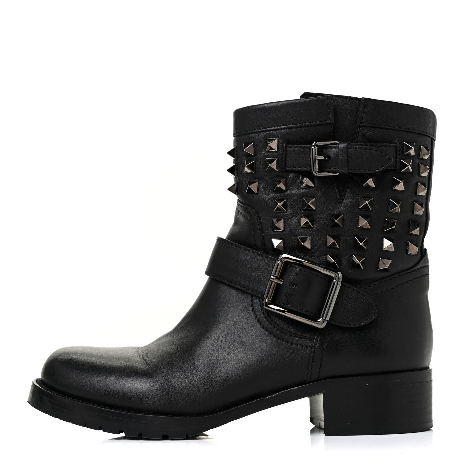 Valentino Garavani Calfskin Rockstud 30mm Biker Boots 37 Black 1 of 16
