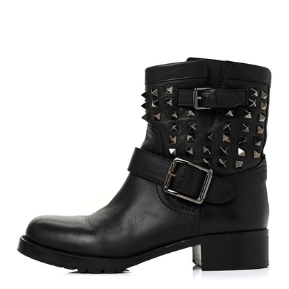 Valentino Garavani Calfskin Rockstud 30mm Biker Boots 37 Black 1 of 16