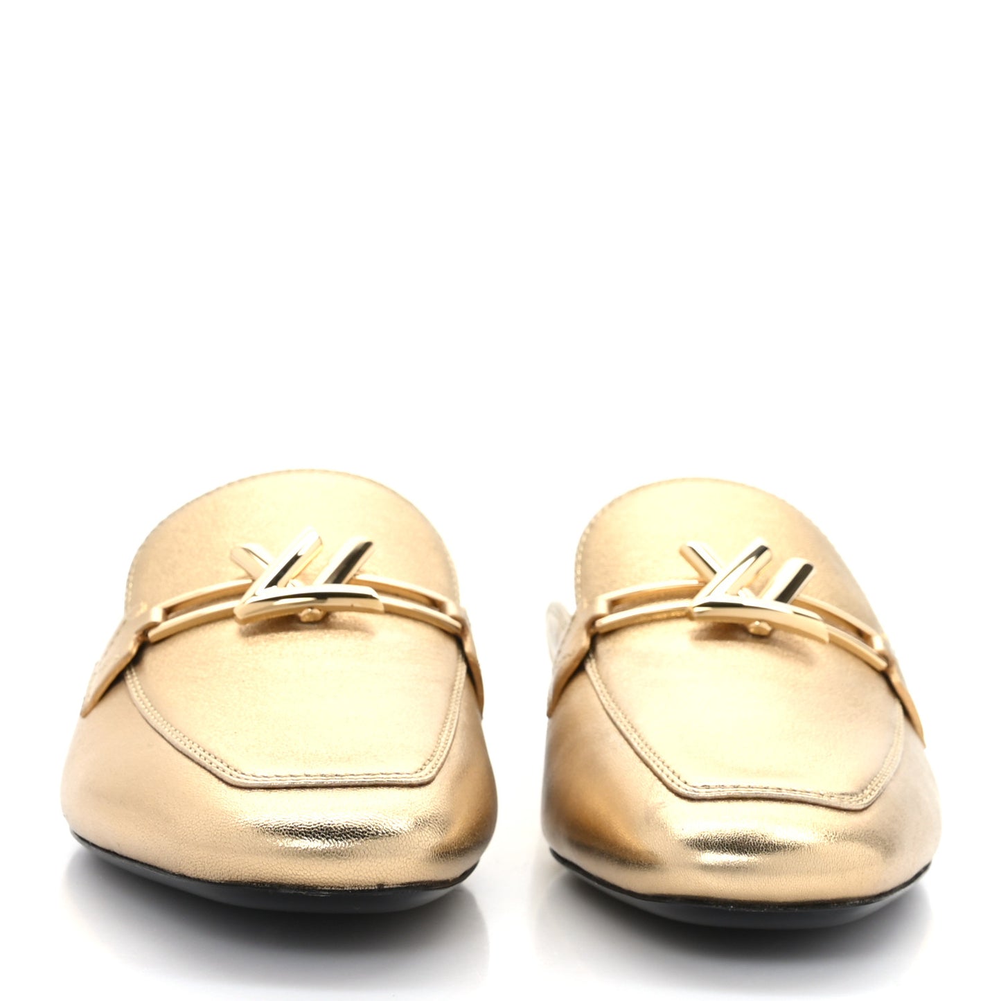 Metallic Lambskin Upper Case Open Back Flat Loafer 37 Gold