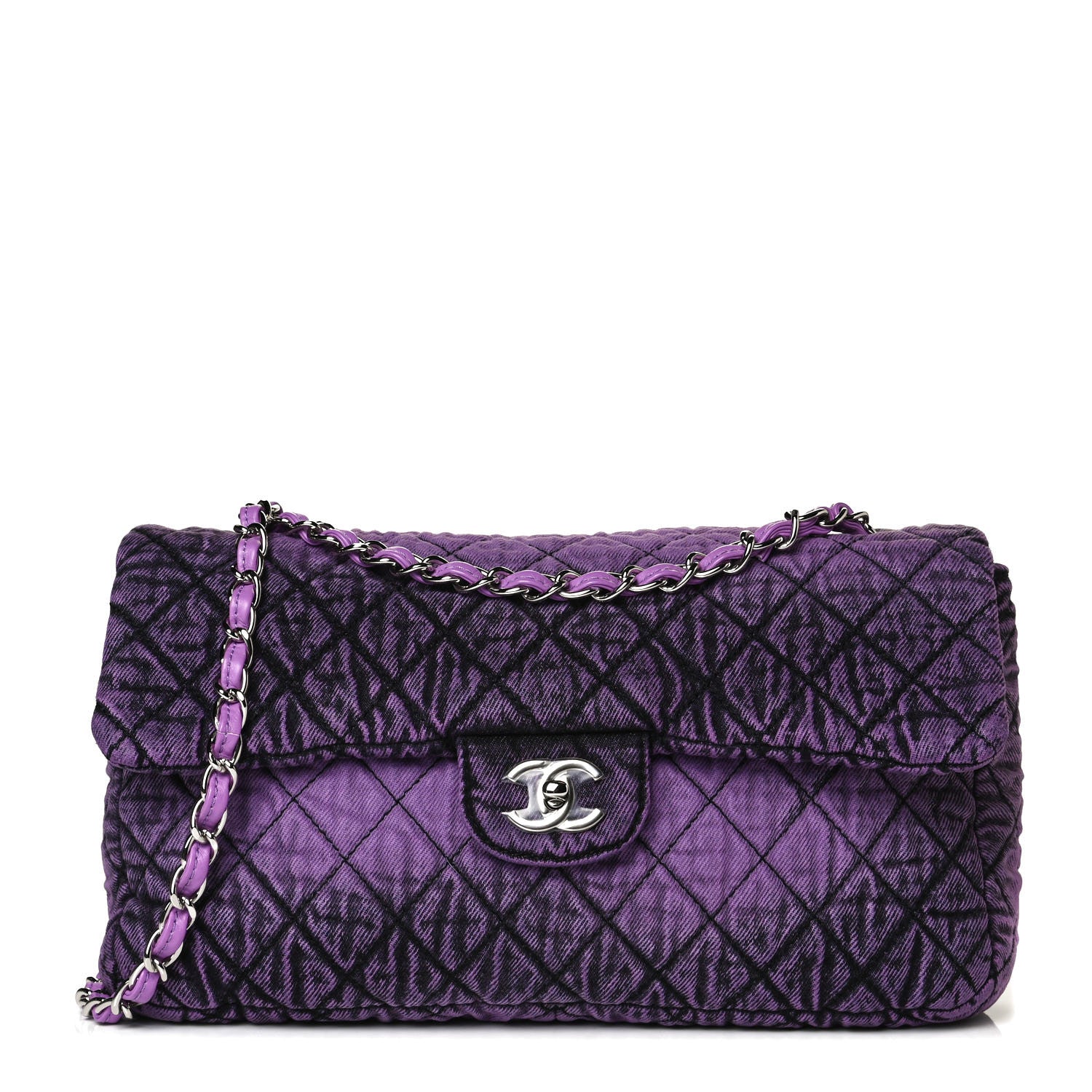 Chanel Denim Quilted Denimpression Flap Purple Black 1 of 11