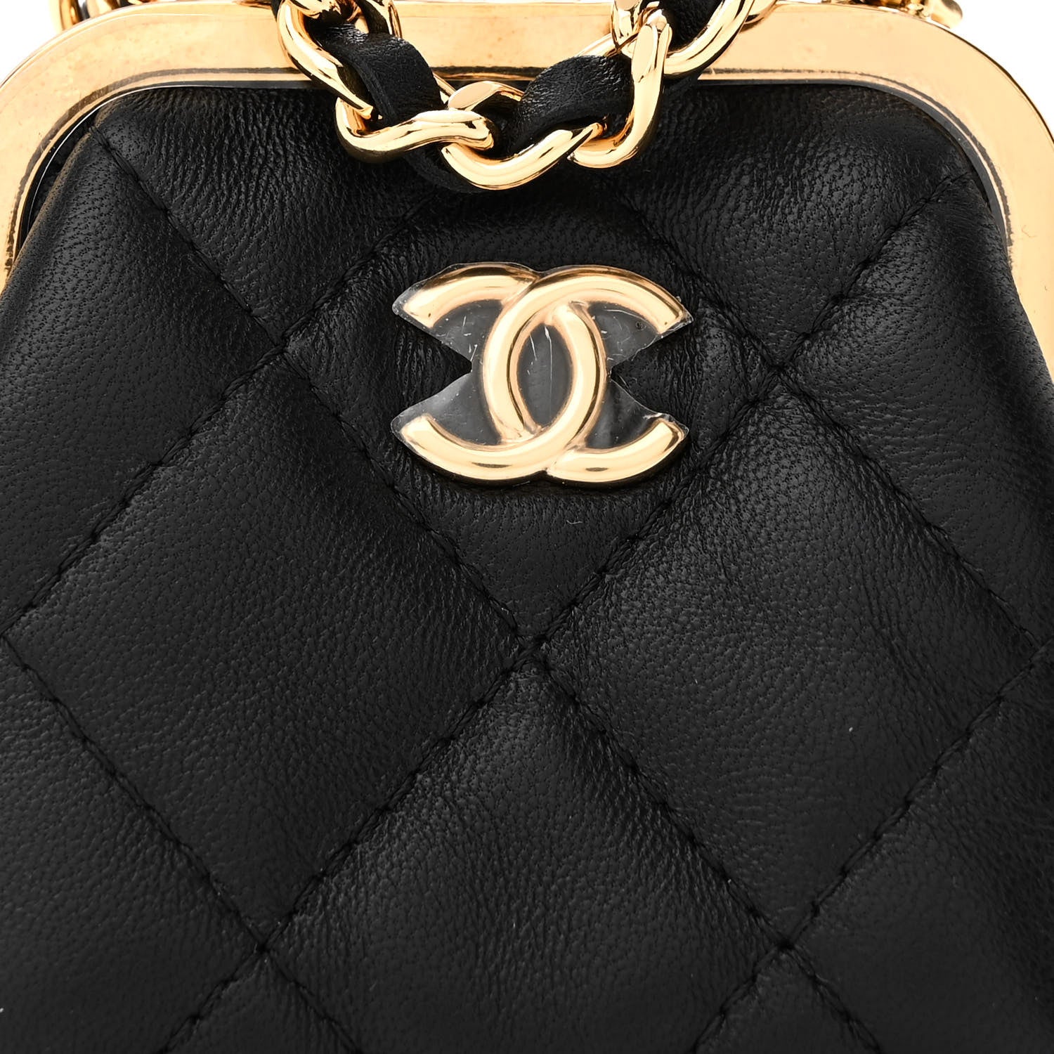 Chanel Lambskin Quilted Mini Kiss Lock Clutch With Chain Black 8 of 11
