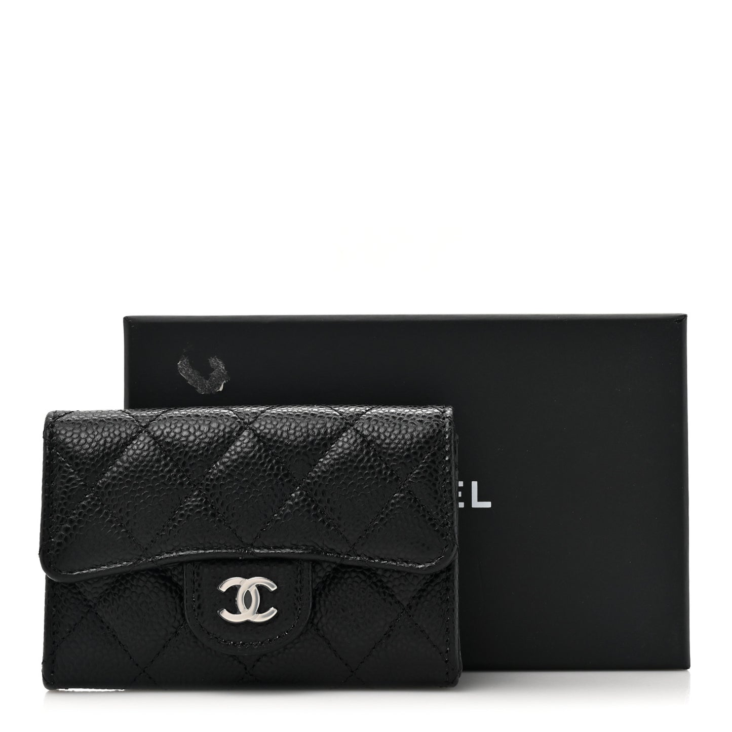 Caviar Quilted Flap Card Holder Wallet Black
