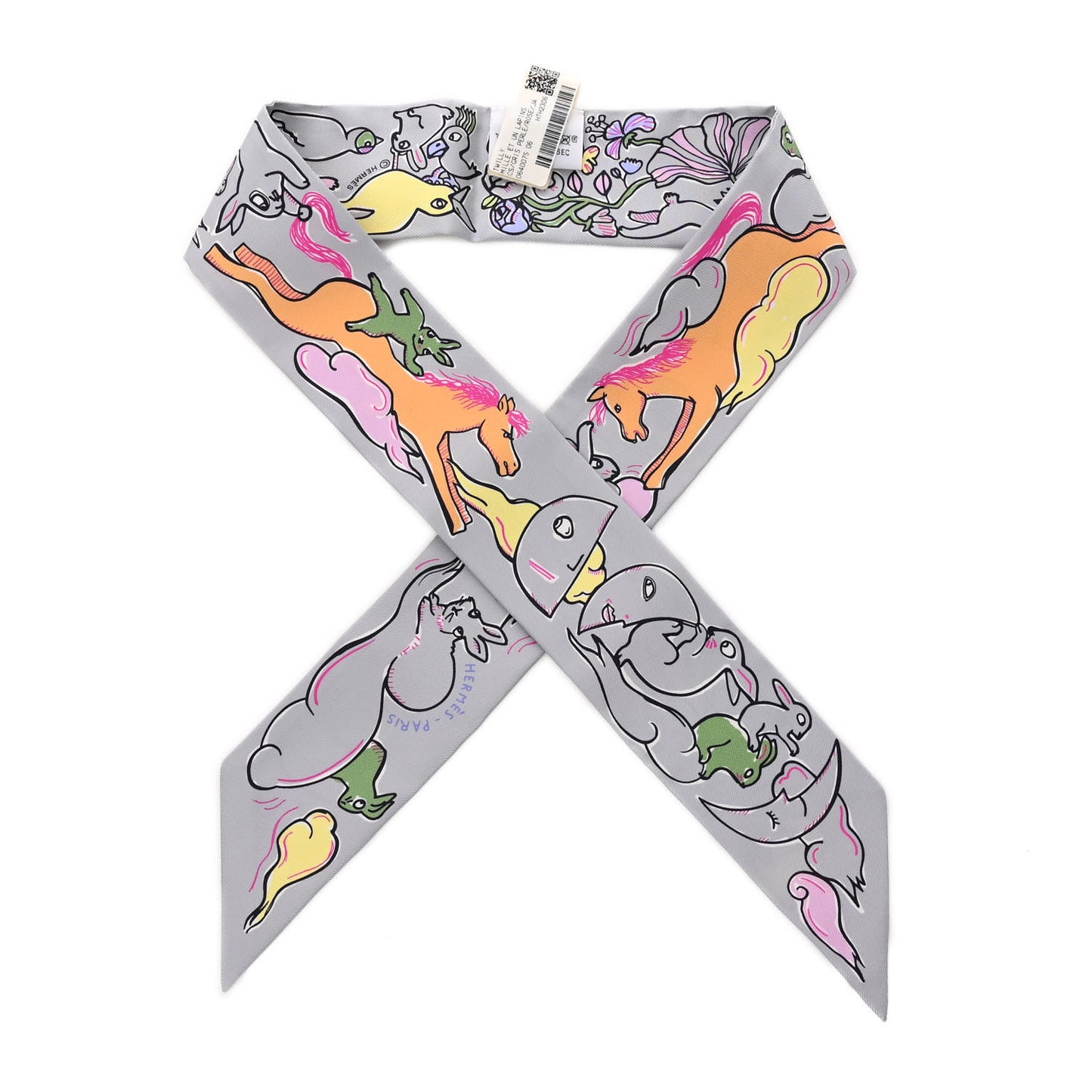 Silk Mille Et Un Lapins Twilly Gris Perle Rose Jaune