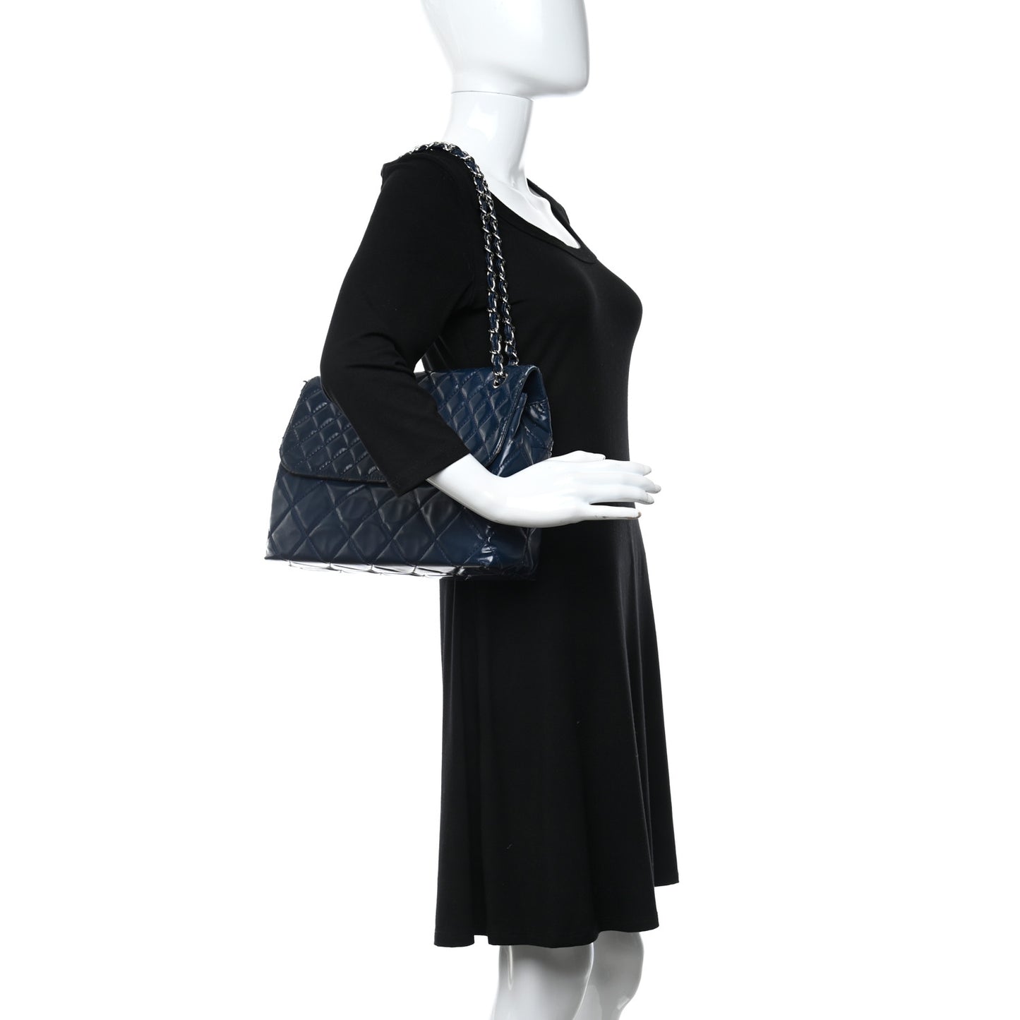 Vinyl Quilted In the Business Flap Bag Navy Blue