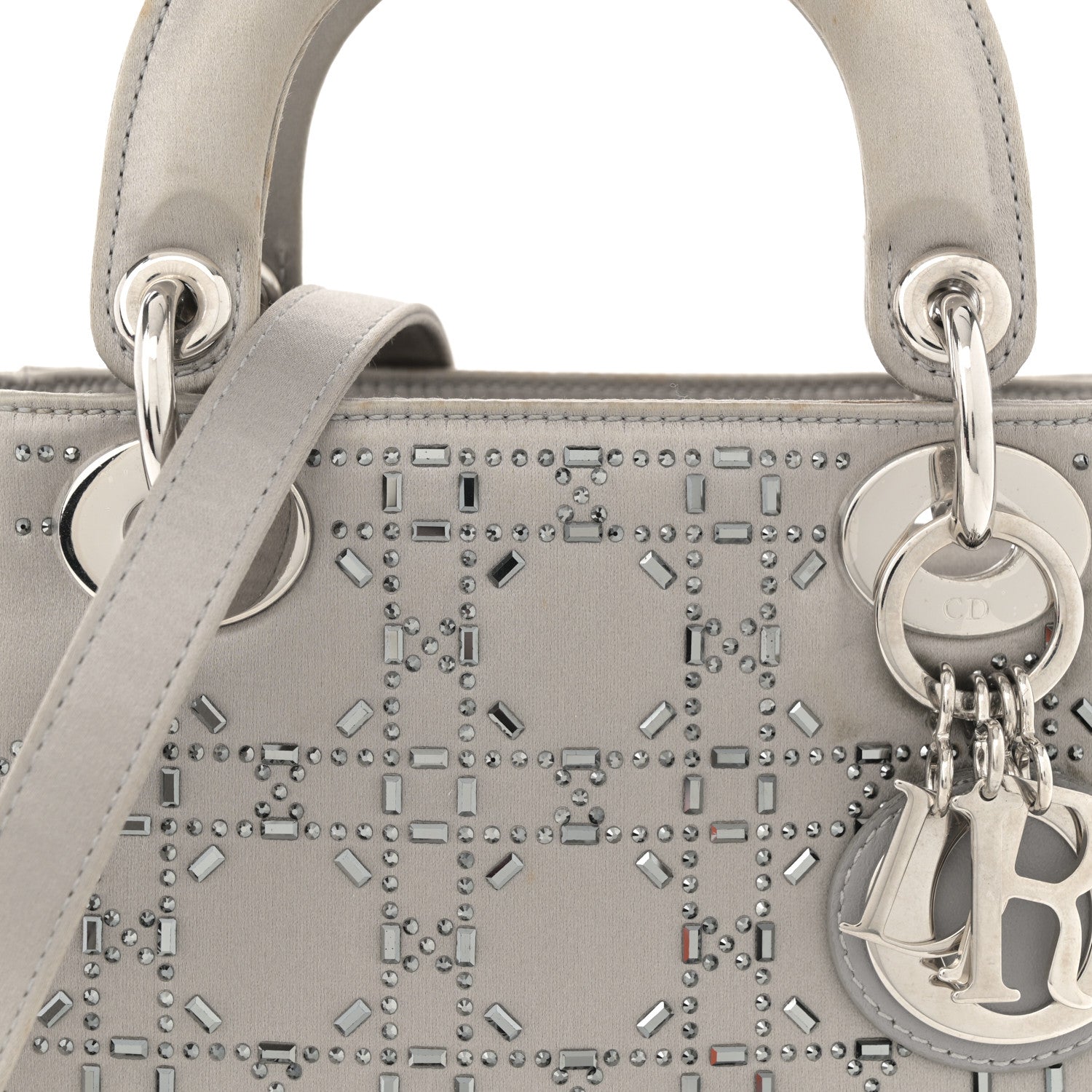 Christian Dior Satin Crystal Cannage Mini Lady Dior Gray 8 of 13