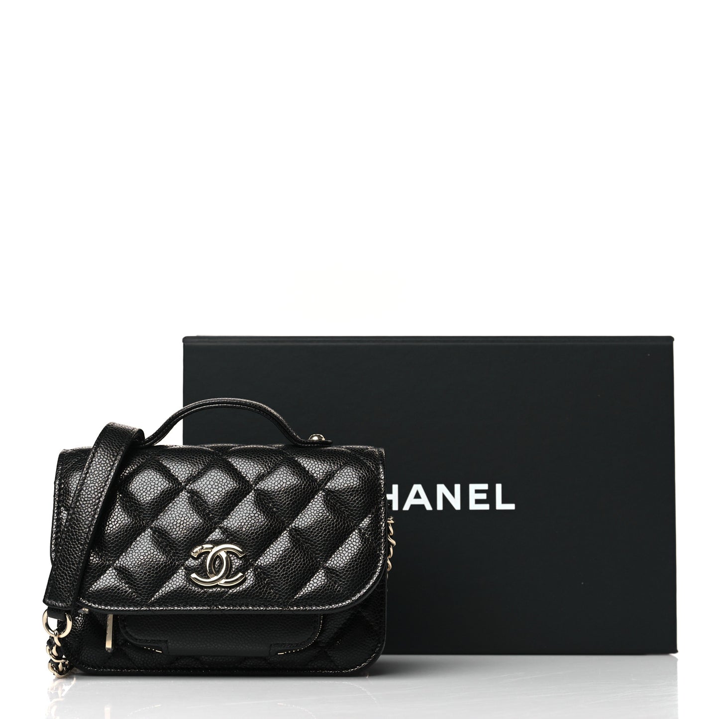 Caviar Quilted Business Affinity Clutch With Chain Black