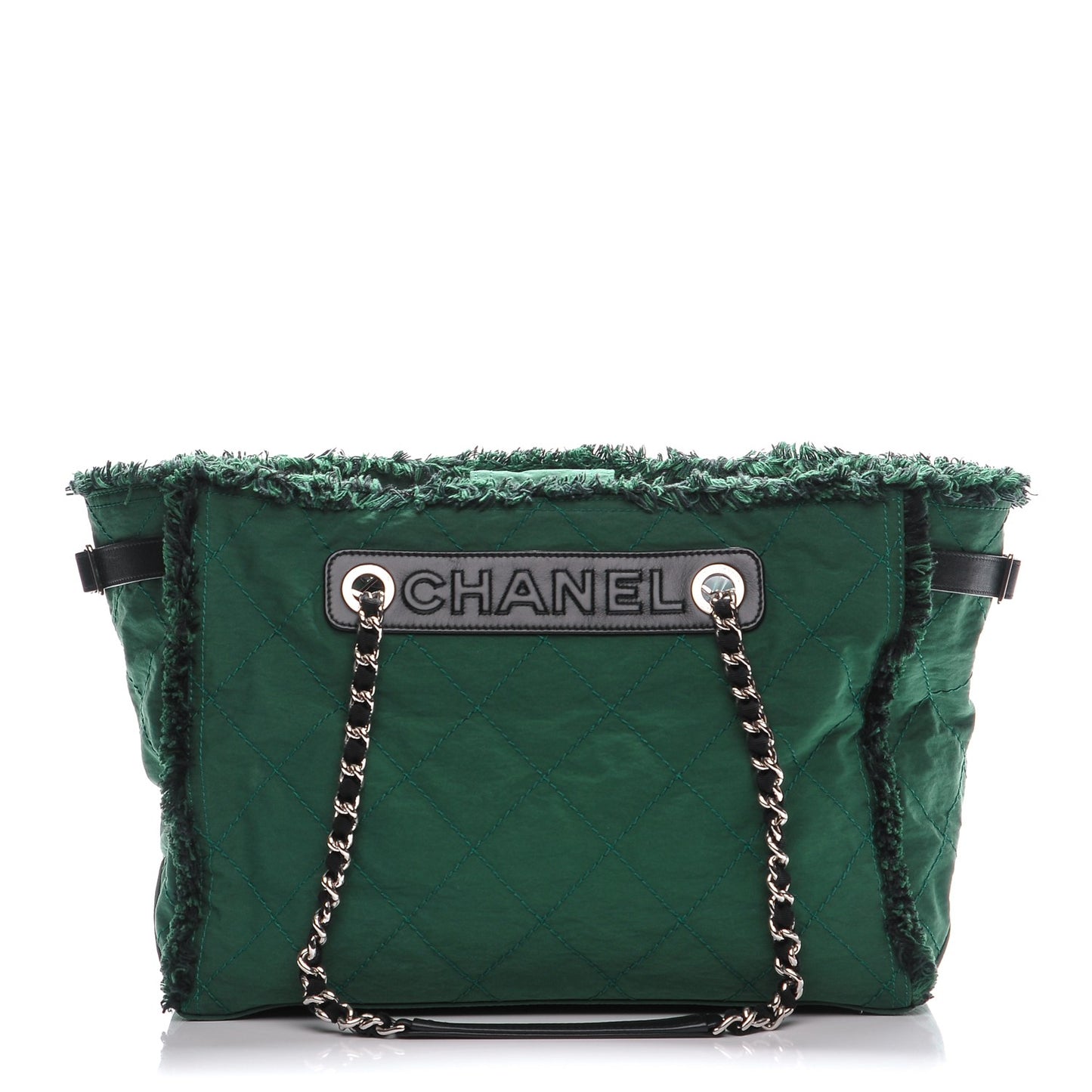 Canvas Stitched Tweed Large Tote Green