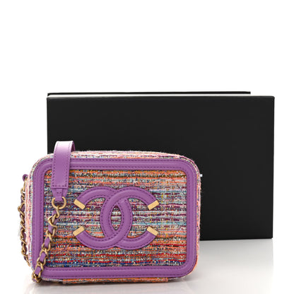Chanel Tweed Lambskin CC Filigree Vanity Clutch With Chain Purple Multicolor 11 of 11