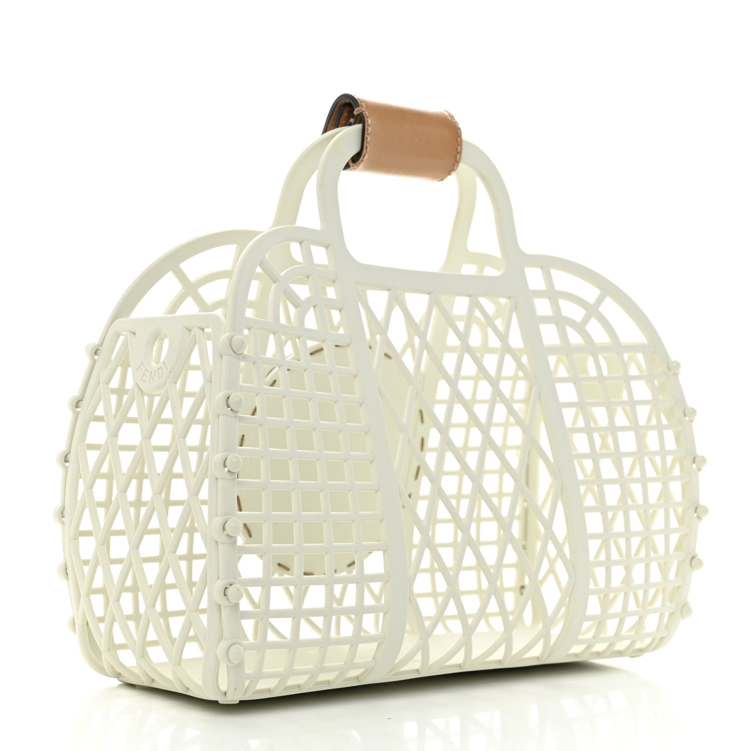 Fendi Recycled Plastic Vitello Liberty Matte Small Fendi Basket White Ice Miele Scuro 2 of 12