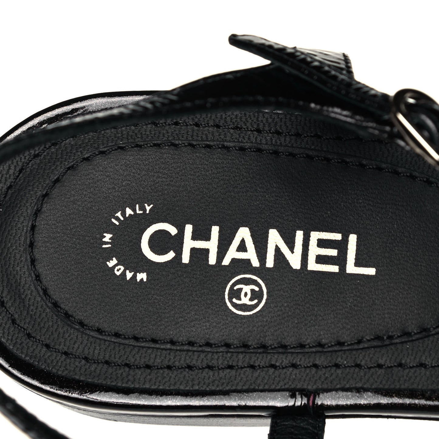 Crackled Patent Calfskin Pearl Camellia Thong Sandals 38 Black