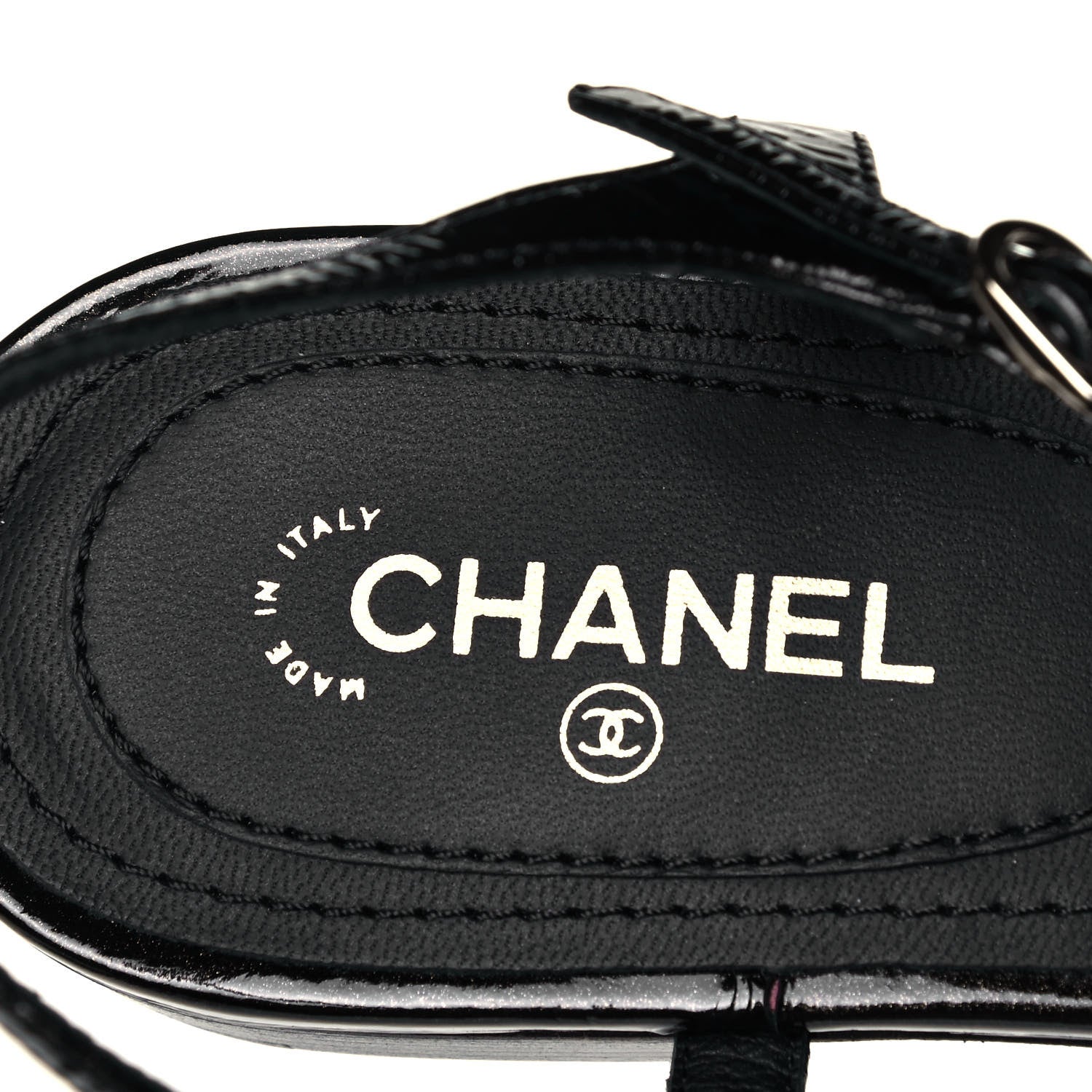 Chanel Crackled Patent Calfskin Pearl Camellia Thong Sandals 38 Black 7 of 8