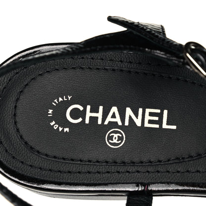 Chanel Crackled Patent Calfskin Pearl Camellia Thong Sandals 38 Black 7 of 8