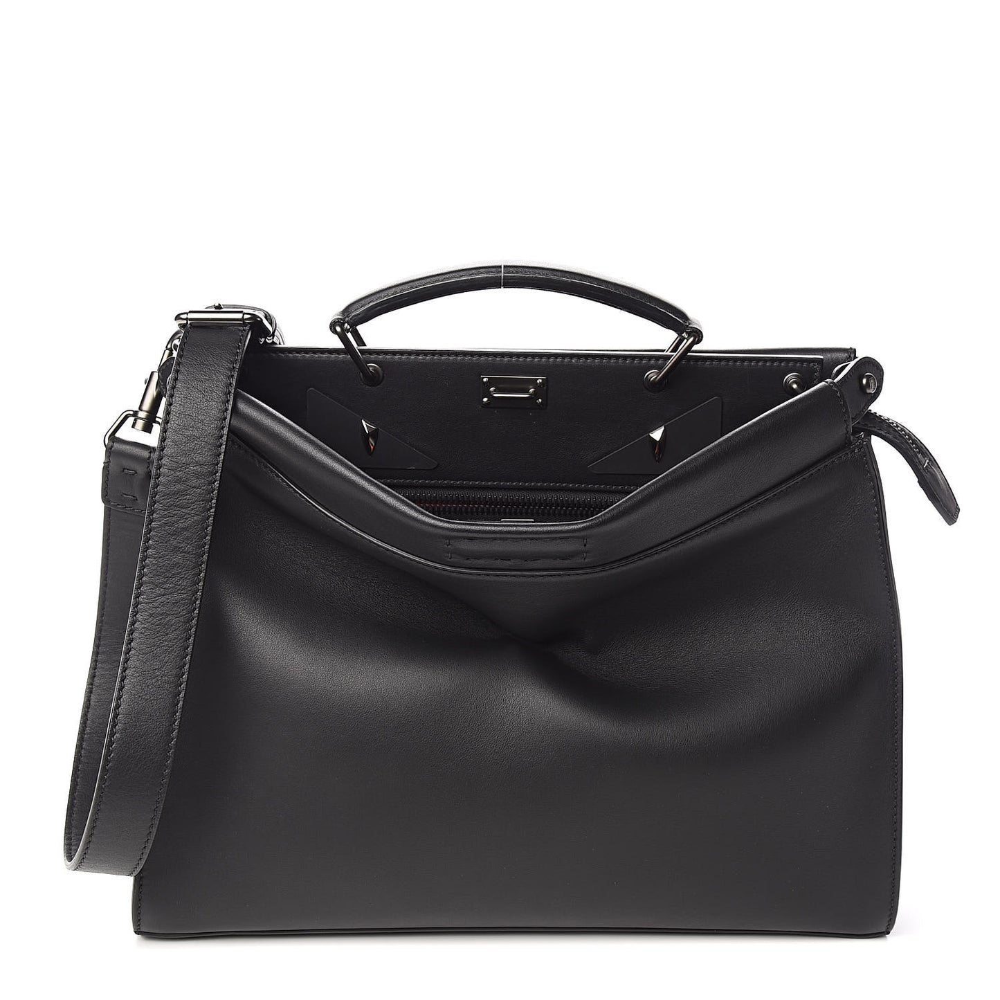 Vitello Grace Opaco Metal Monster Eyes Large Peekaboo Iconic Fit Satchel Black