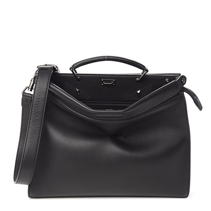 Fendi Vitello Grace Opaco Metal Monster Eyes Large Peekaboo Iconic Fit Satchel Black 1 of 9