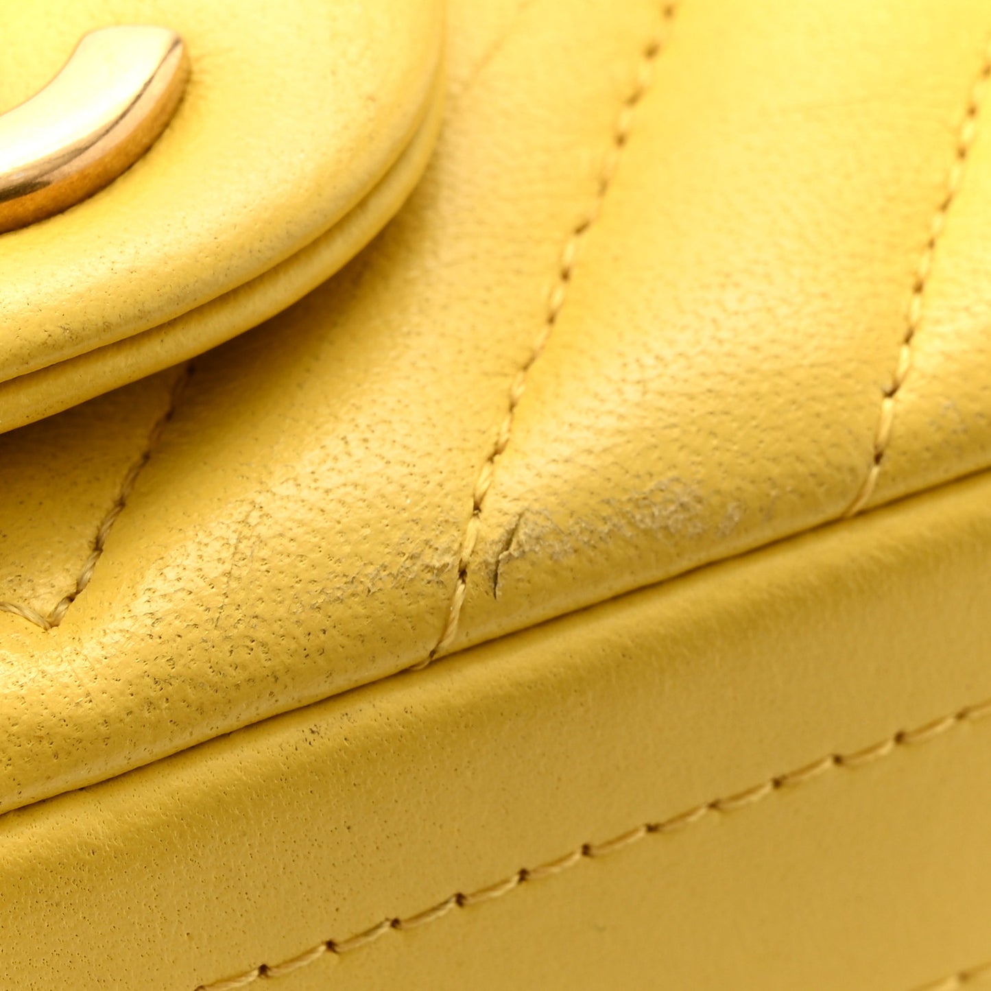 Lambskin Chevron Quilted Extra Mini Rectangular Flap Yellow