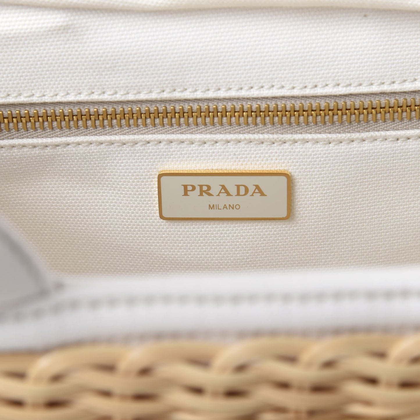 Canvas Wicker Shoulder Bag White Tan