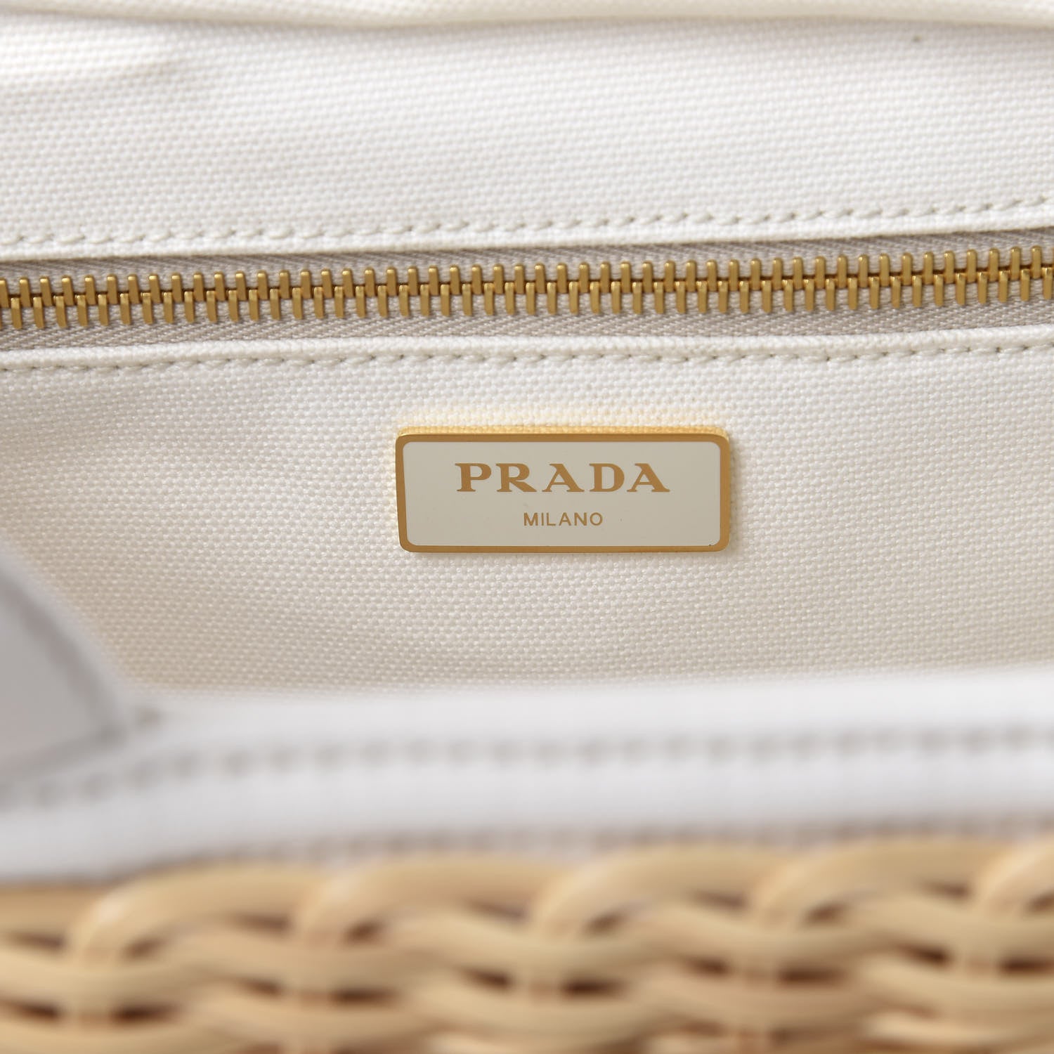 Prada Canvas Wicker Shoulder Bag White Tan 9 of 10