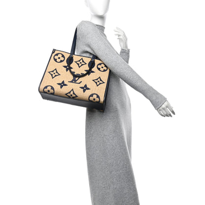 Louis Vuitton Raffia Calfskin Monogram Giant Onthego MM Blue 2 of 11