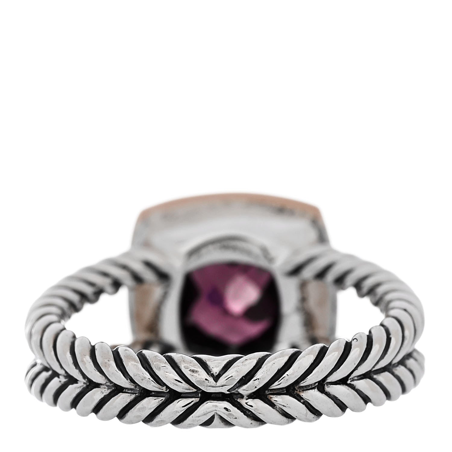 David Yurman Sterling Silver 18K Rose Gold Pink Sapphire Garnet 7mm Petite Albion Ring 52 6 4 of 5