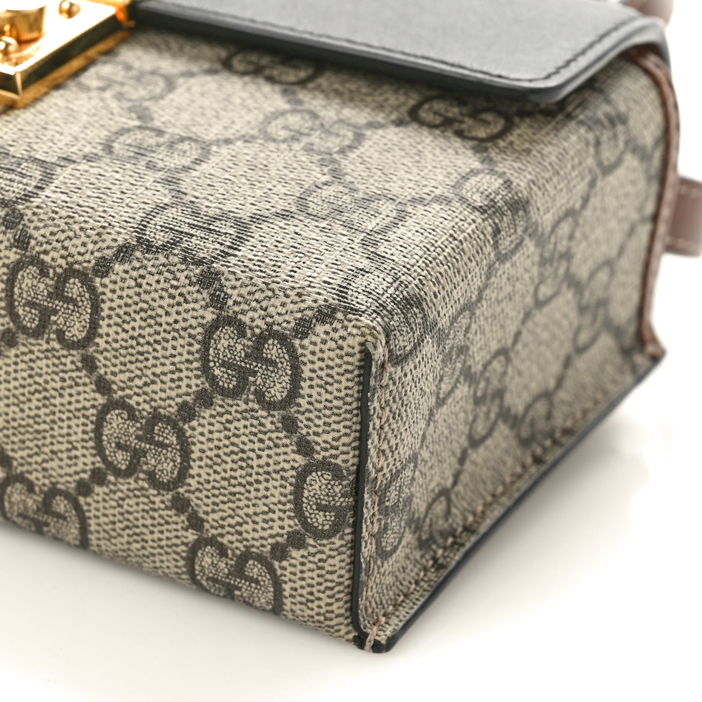 GG Supreme Monogram Calfskin Mini Padlock Top Handle Shoulder Bag Beige Black Cuir