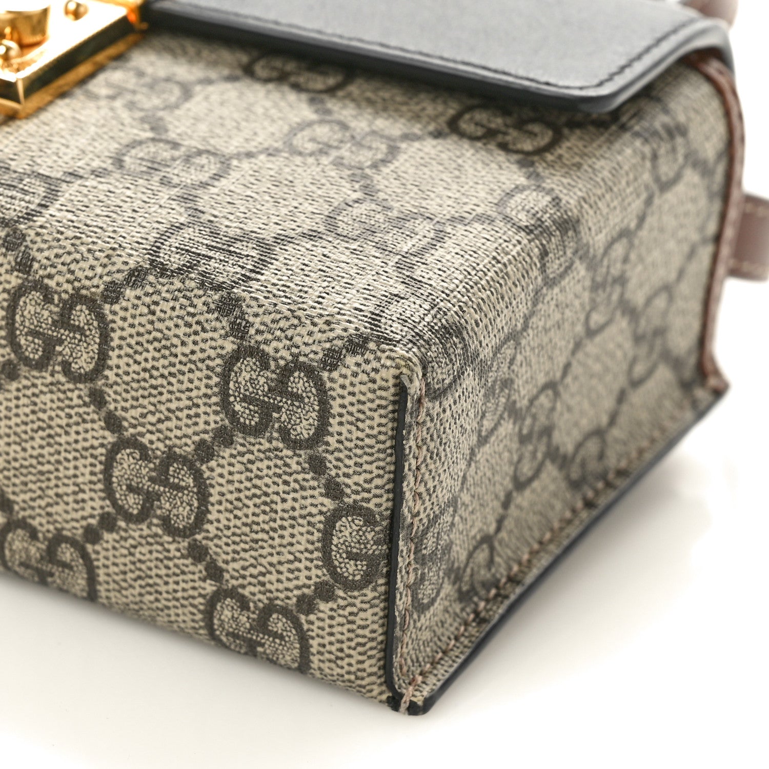 Gucci GG Supreme Monogram Calfskin Mini Padlock Top Handle Shoulder Bag Beige Black Cuir 10 of 11