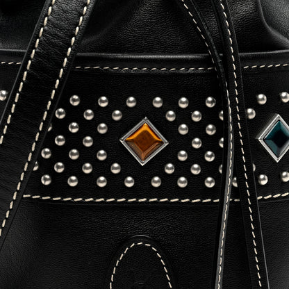 Saint Laurent Smooth Calfskin Studded Small Bahia Drawstring Bucket Bag Black Multicolor 7 of 9
