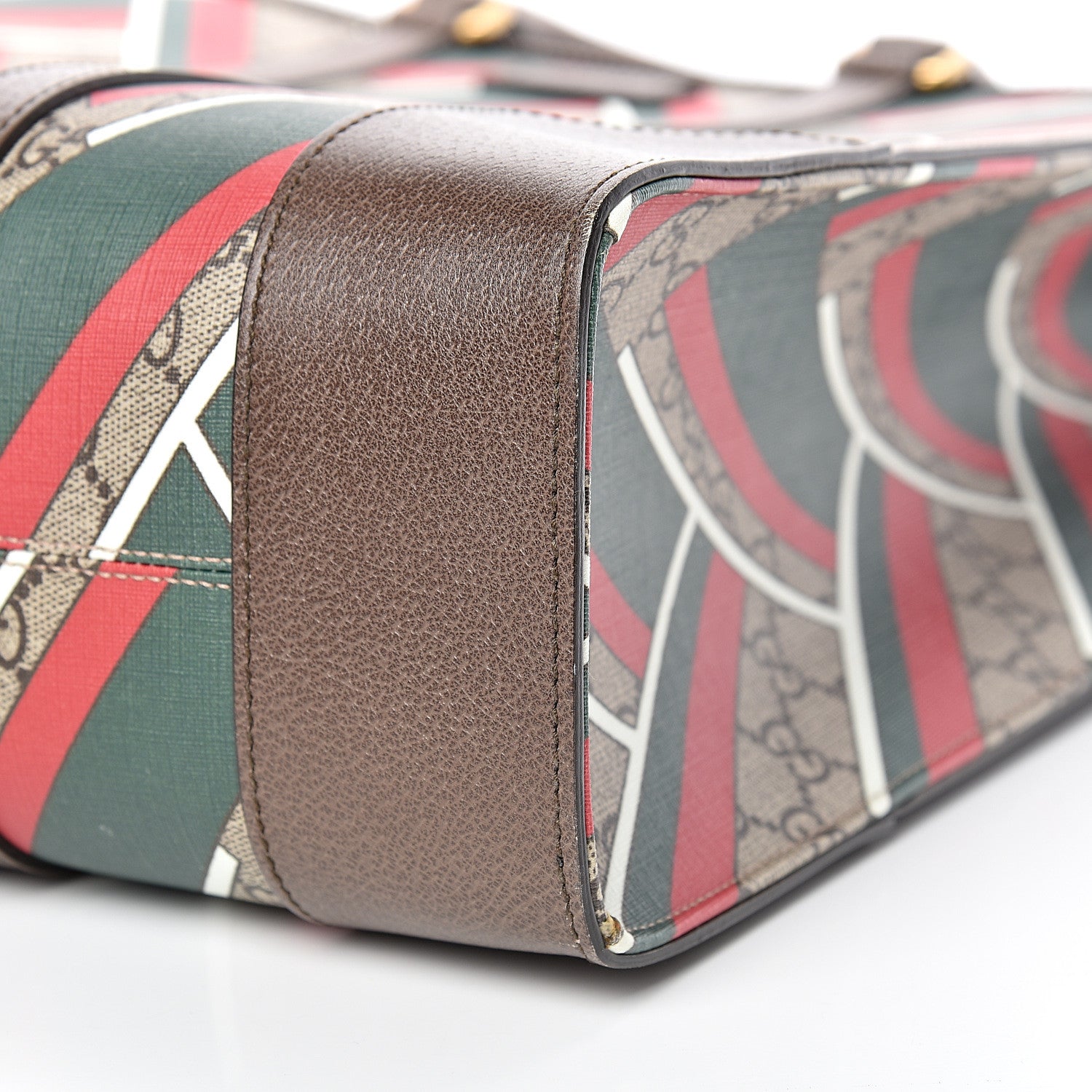 Gucci GG Supreme Monogram Chevron Web Vertical Tote Beige Green Red New Acero 9 of 12