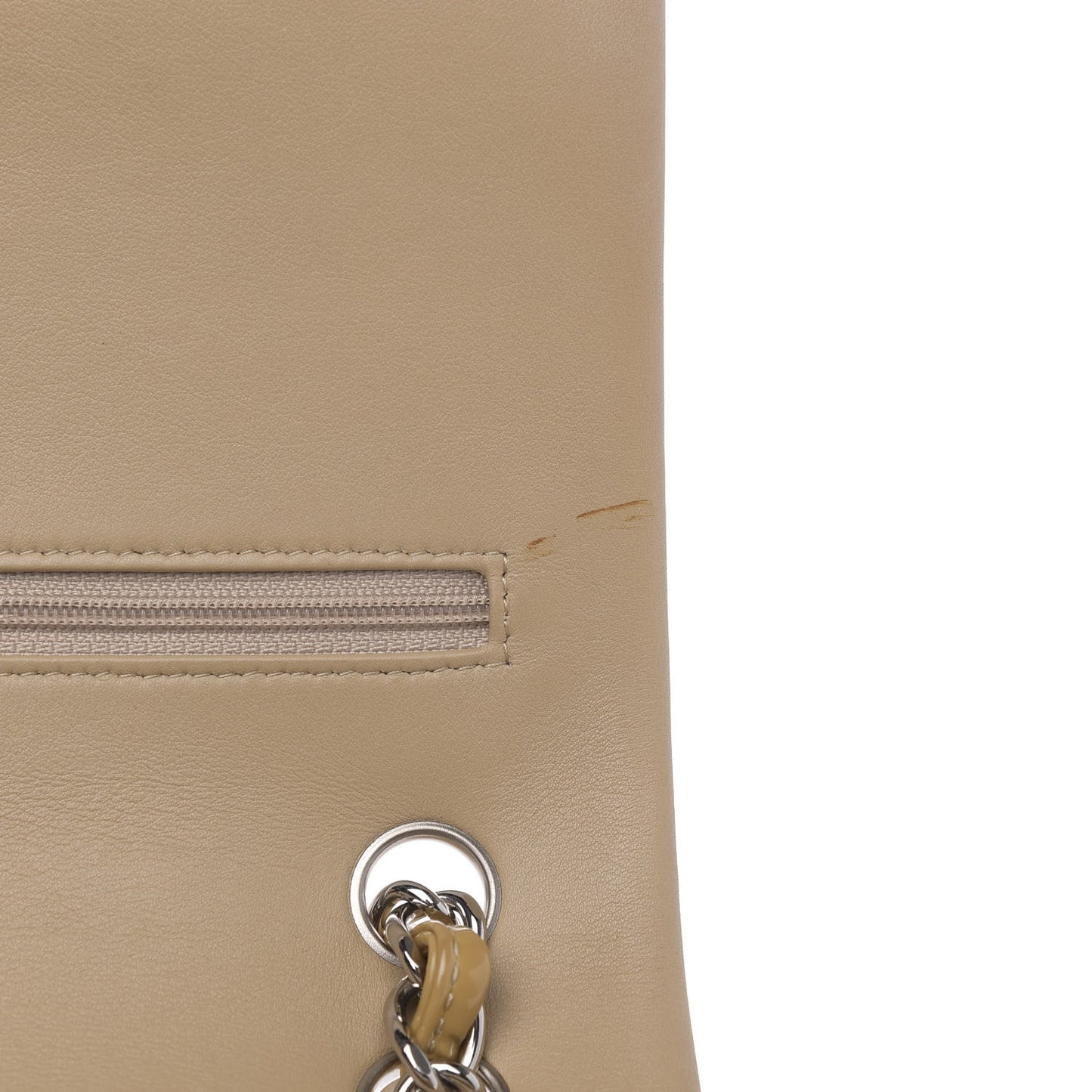 Patent Quilted Jumbo Double Flap Beige