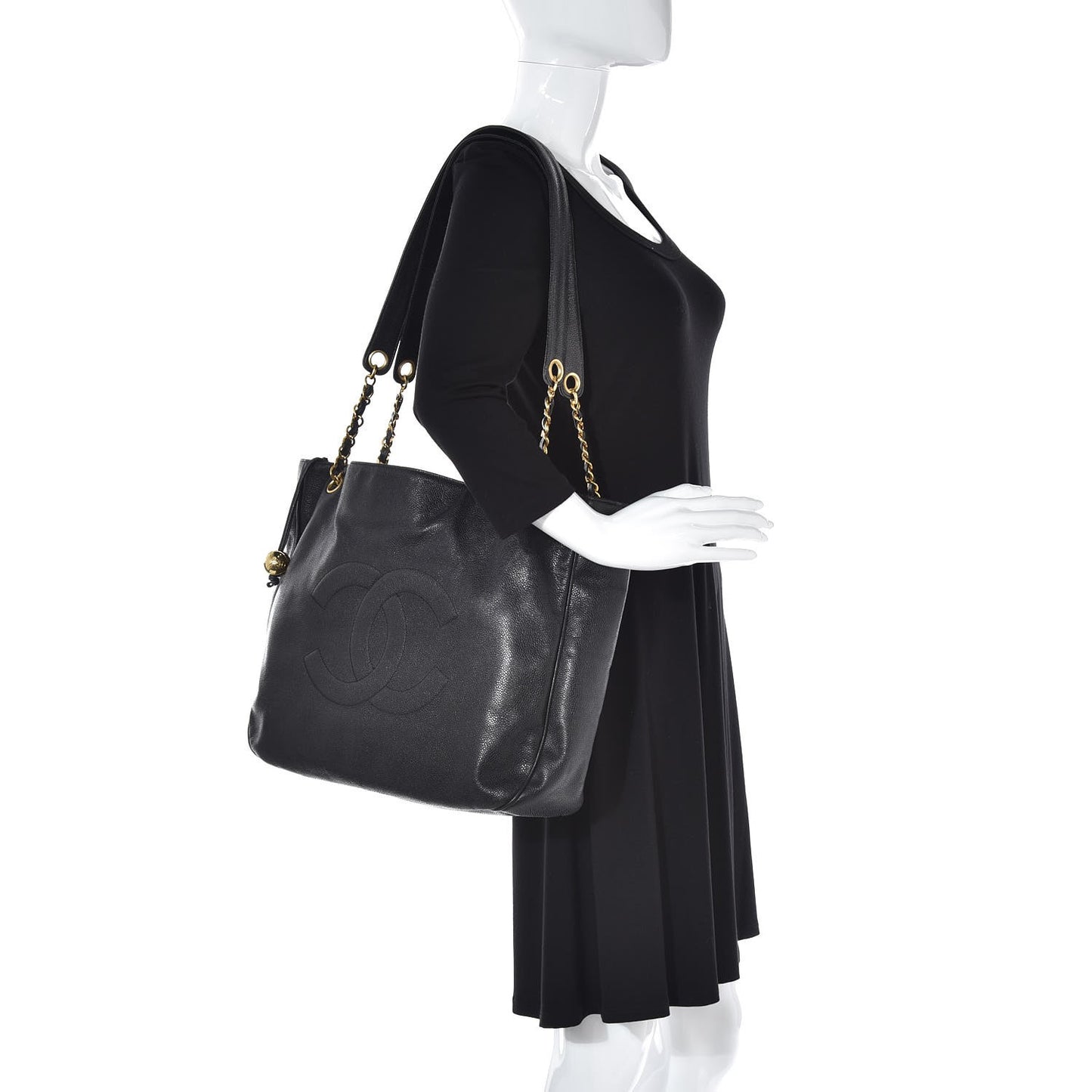 Caviar Large CC Shoulder Bag Black