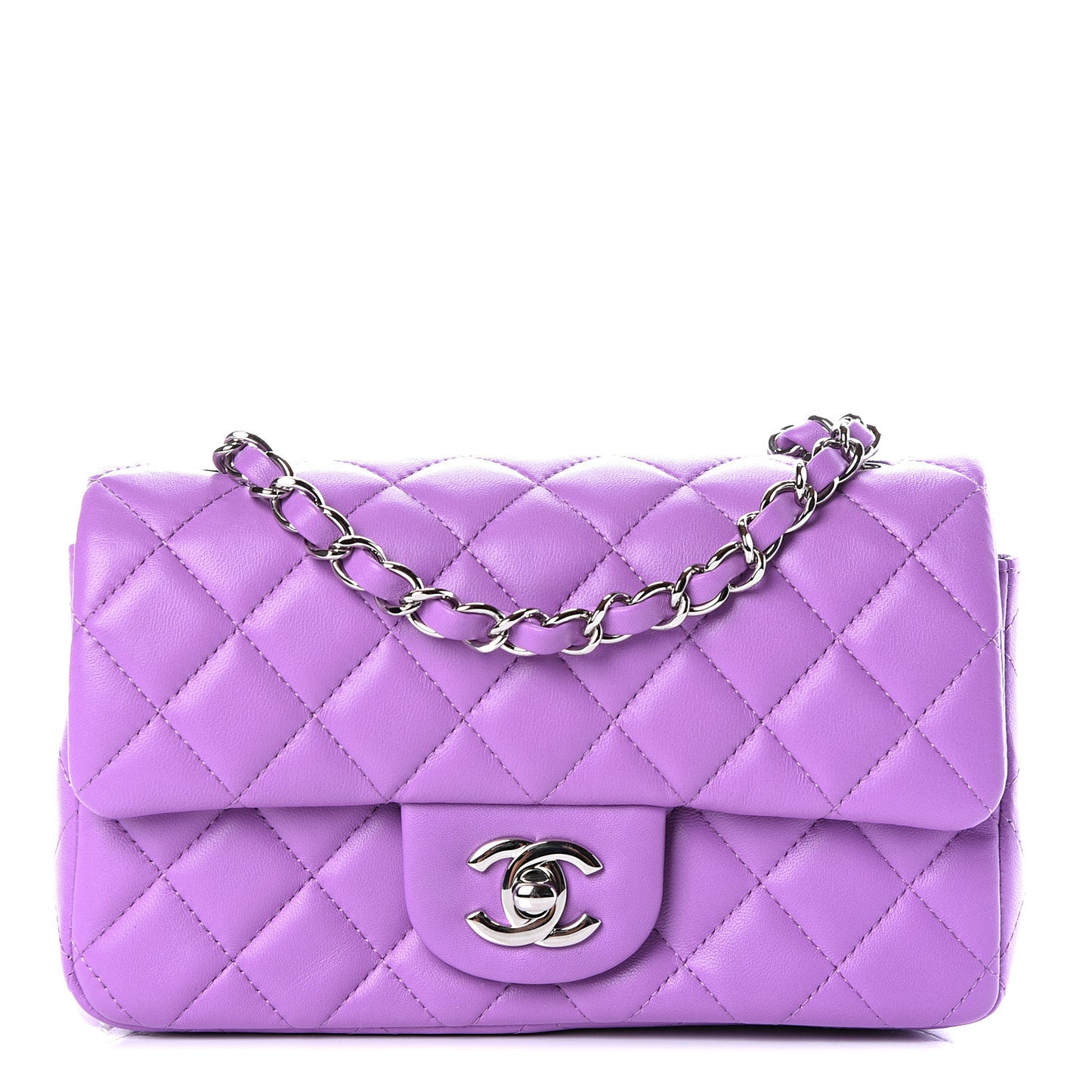 Lambskin Quilted Mini Rectangular Flap Purple