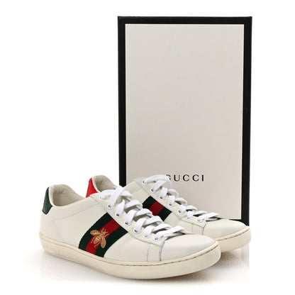 Gucci Calfskin Ayers Bee Embroidered Womens Ace Sneakers 37 White Red Flame Green 10 of 10