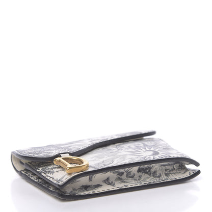 Christian Dior Calfskin Jardin Naturel Print Saddle Card Holder White Grey 4 of 8