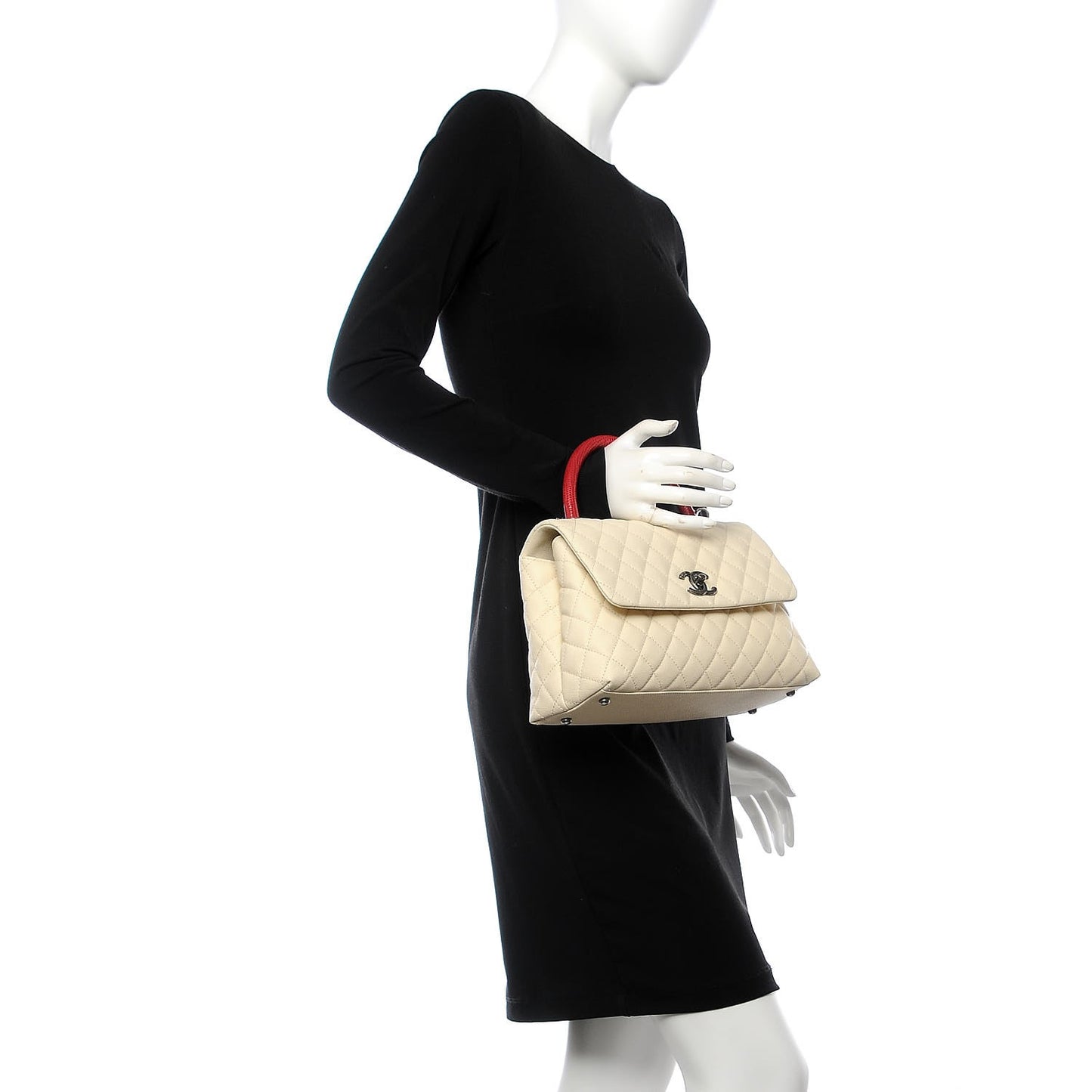Caviar Lizard Quilted Small Coco Handle Flap White Red