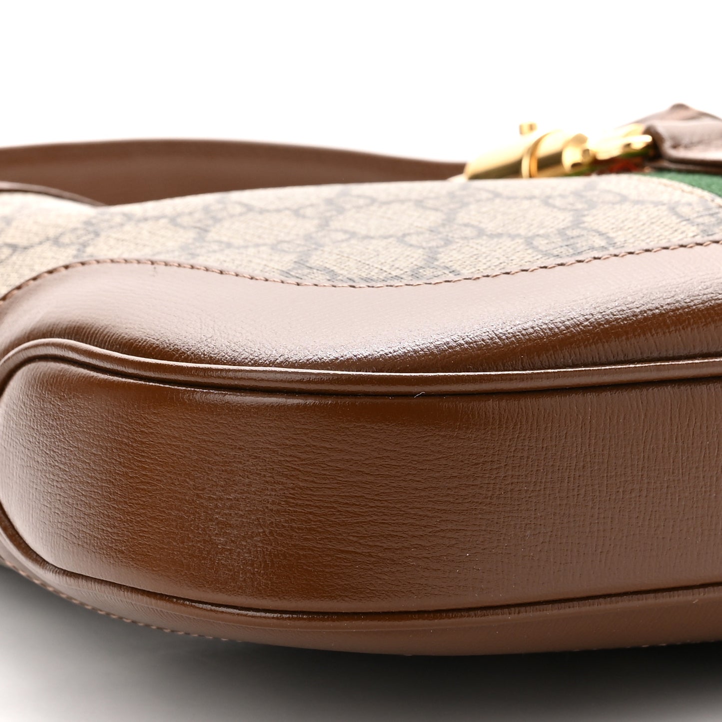 GG Supreme Monogram Azalea Calfskin Web Small Jackie 1961 Hobo Beige Ebony Brown Sugar