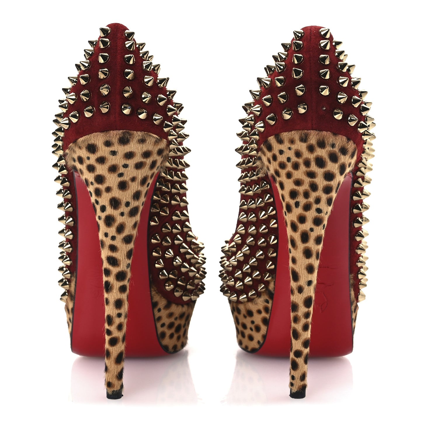 Veau Velours Calf Hair Leopard Lady Peep Spikes 150 Pumps 38 Red