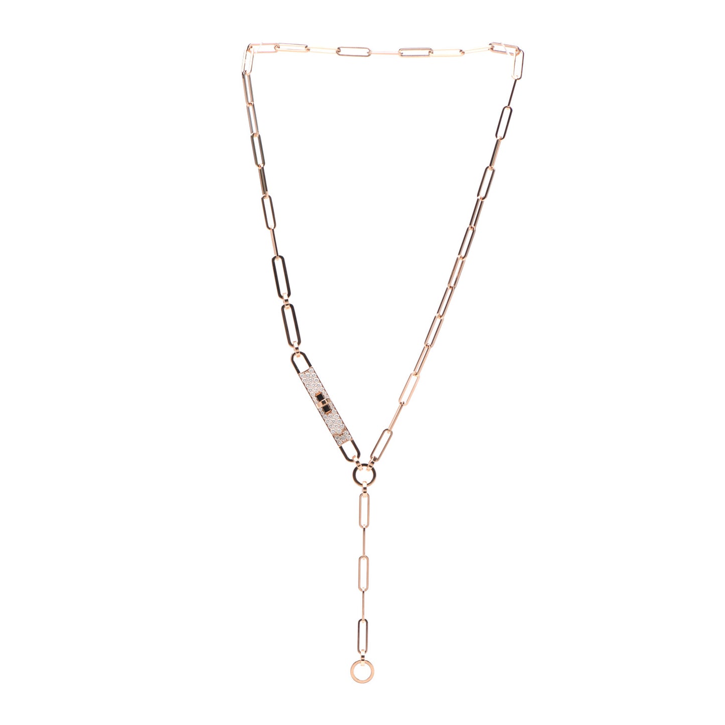 18K Rose Gold Diamond Pave PM Kelly Chaine Lariat Necklace SH