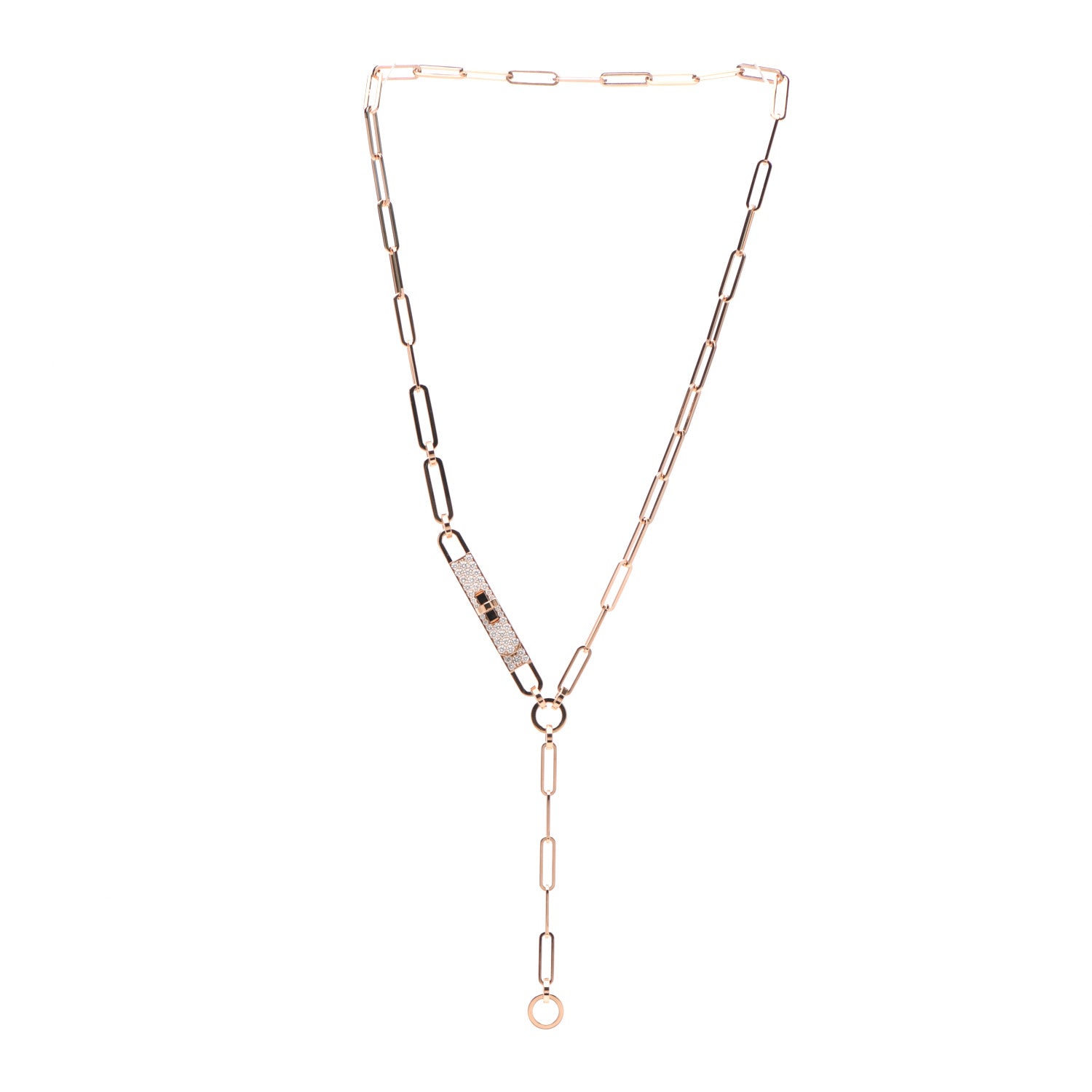 Hermes 18K Rose Gold Diamond Pave PM Kelly Chaine Lariat Necklace SH 3 of 5