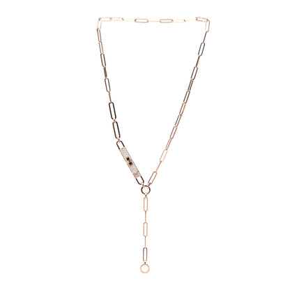 Hermes 18K Rose Gold Diamond Pave PM Kelly Chaine Lariat Necklace SH 3 of 5