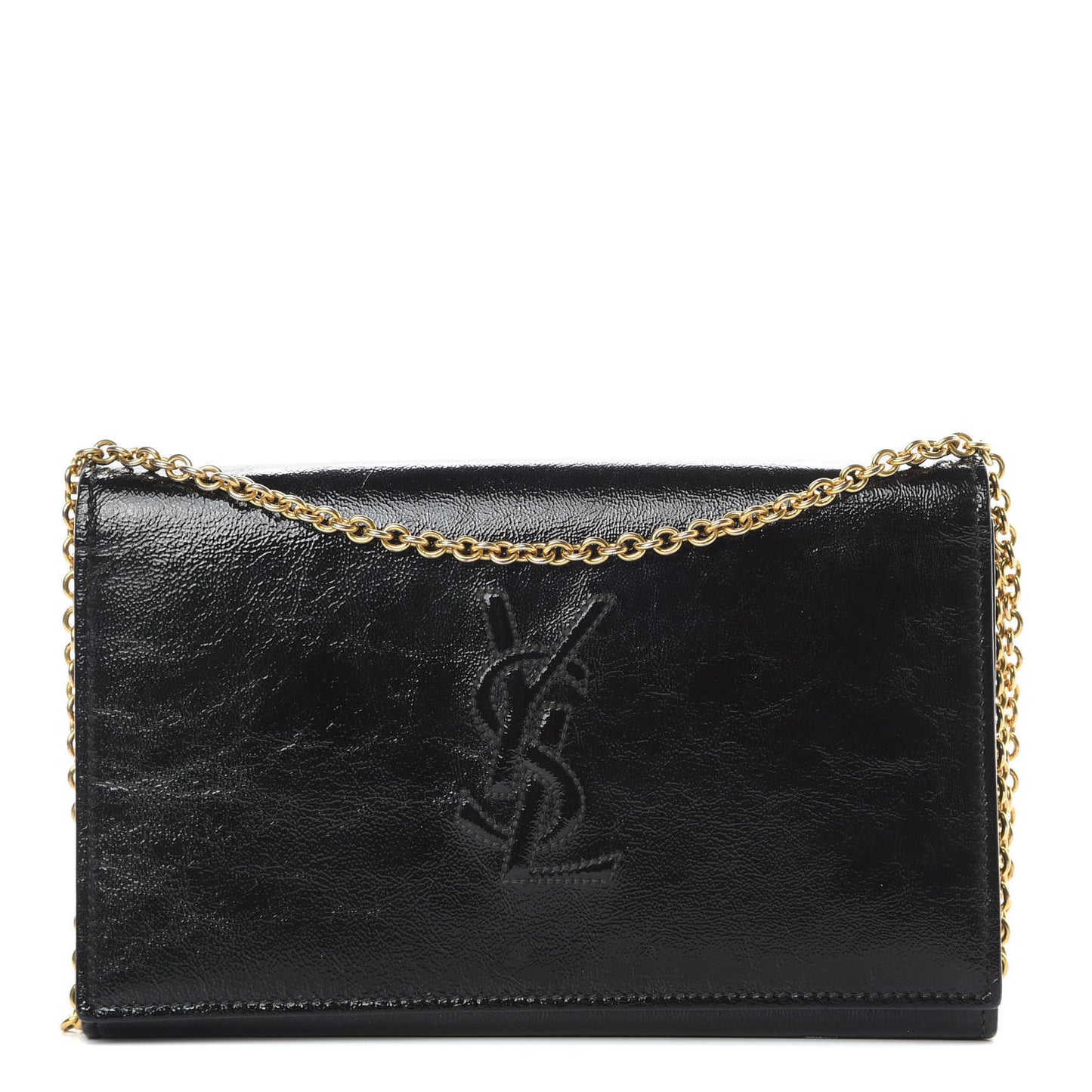 Textured Patent Belle de Jour Chain Clutch Black