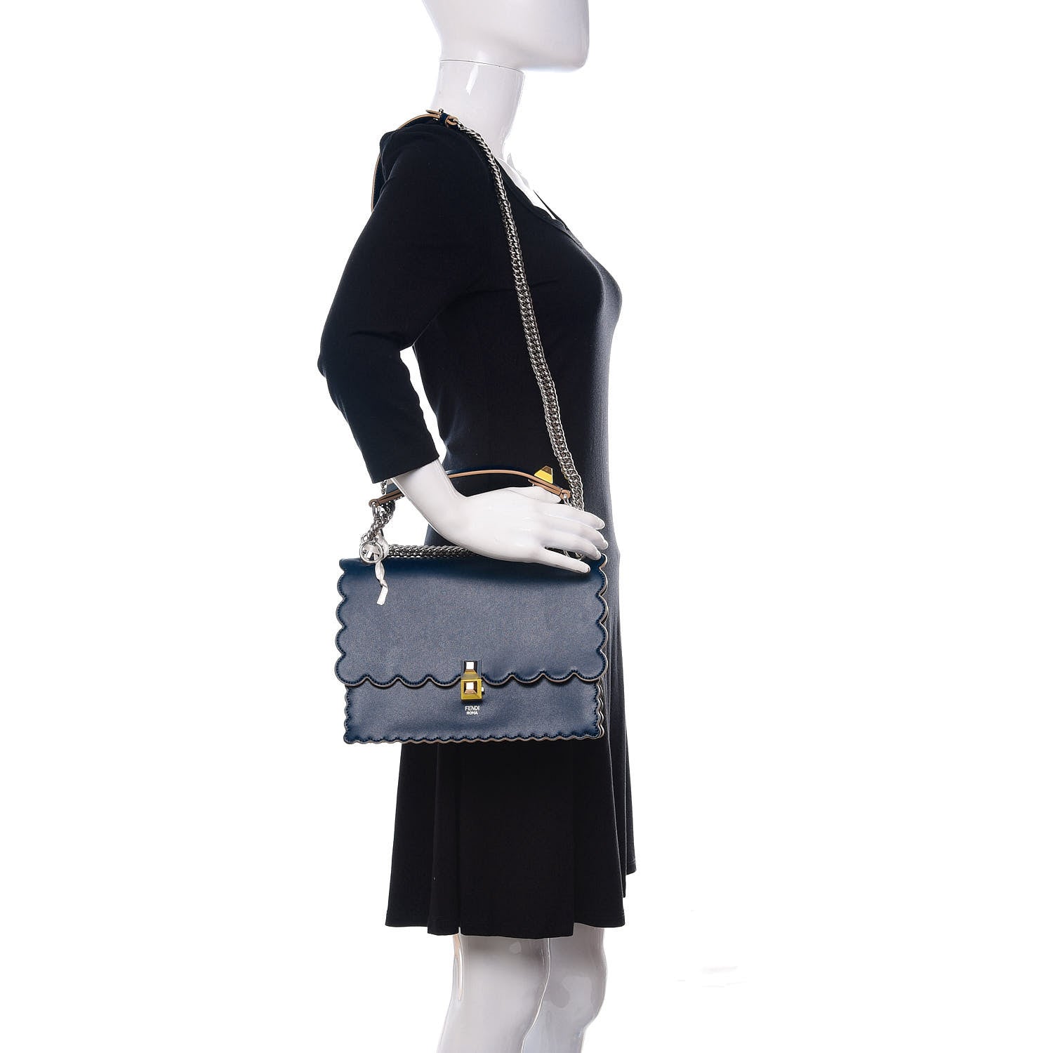 Fendi Vitello Liberty Scalloped Studded Kan I Shoulder Bag Blueberry 2 of 10
