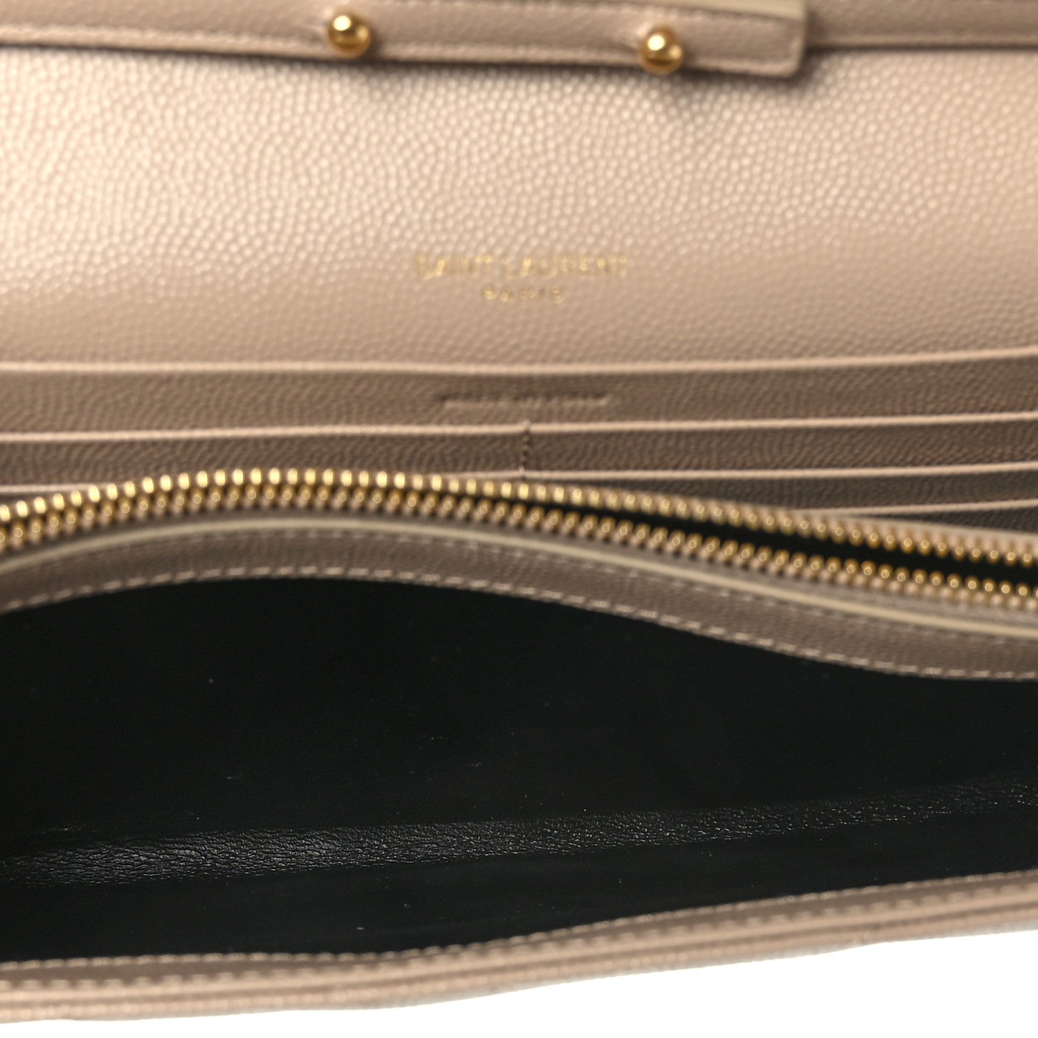 Saint Laurent Grain De Poudre Matelasse Chevron Chain Wallet Dark Beige 6 of 9