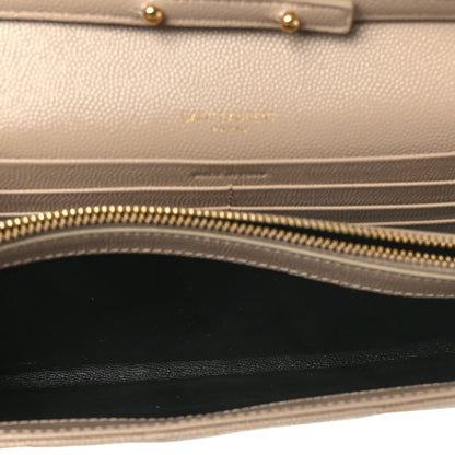 Saint Laurent Grain De Poudre Matelasse Chevron Chain Wallet Dark Beige 6 of 9