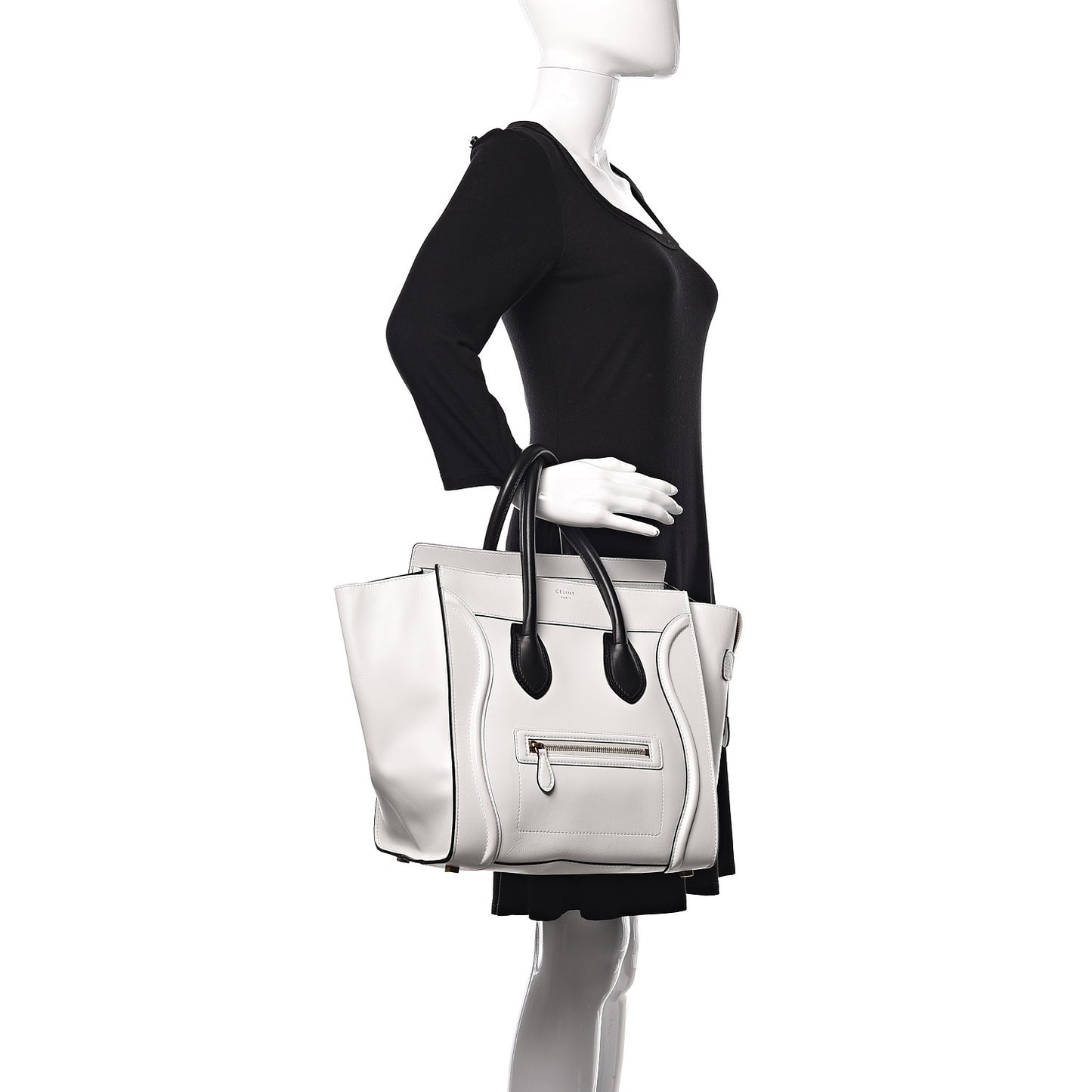 Satin Calfskin Mini Bi-Color Luggage White Black