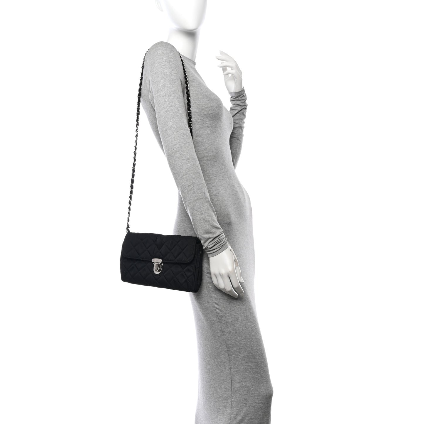 Nylon Tessuto Impuntu Quilted Flap Crossbody Black