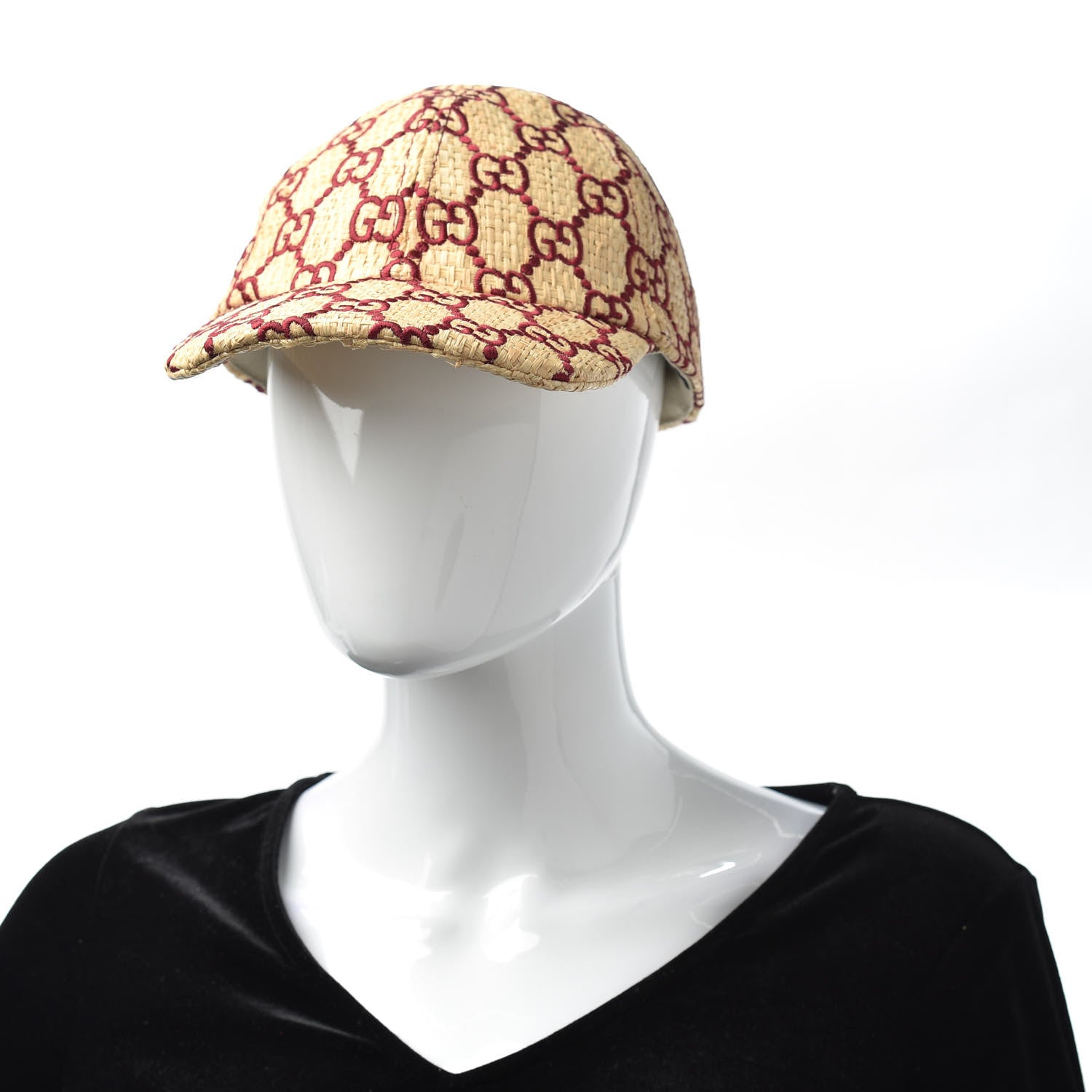 Gucci Raffia GG Monogram Elaphe Embroidered Aisha Baseball Hat M Ivory Bordeaux 2 of 7