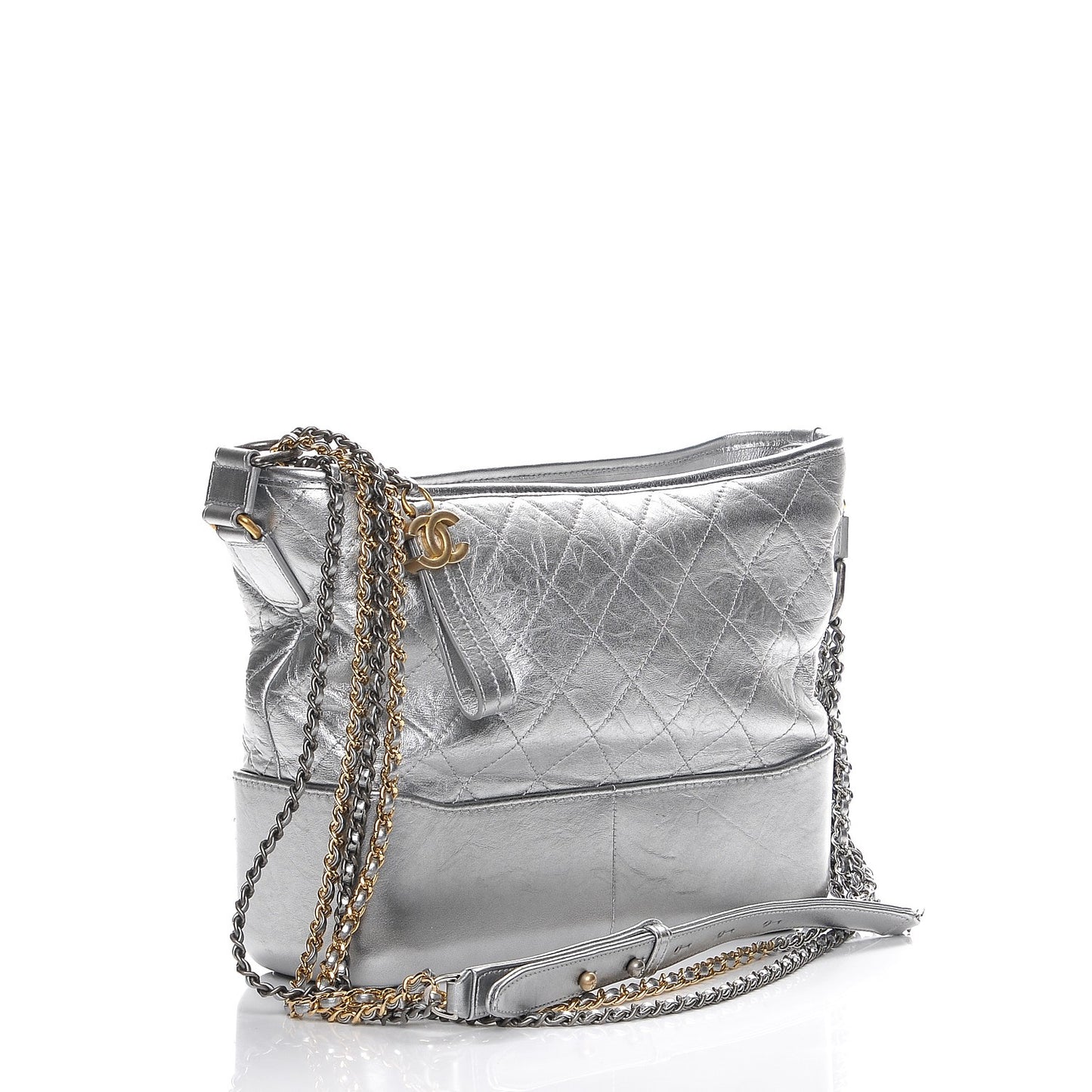 Metallic Aged Calfskin Quilted Medium Gabrielle Silver